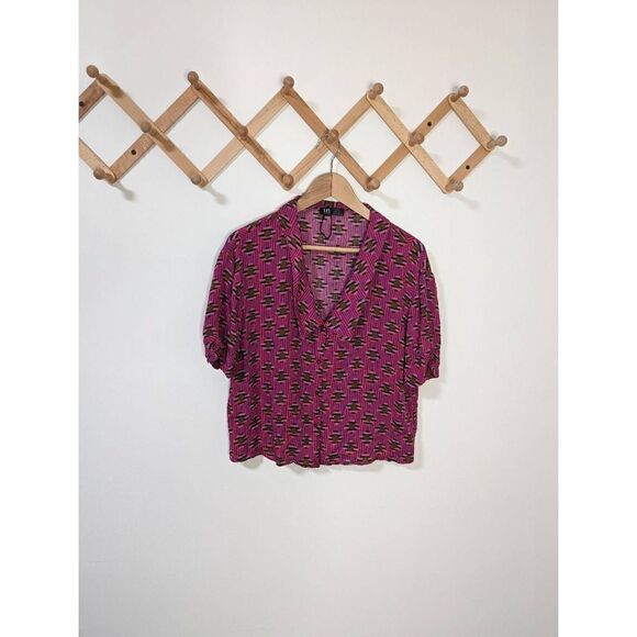 Zara trf Collection Pink Patterned Cropped Button Front Top - Size M - Picture 1 of 6